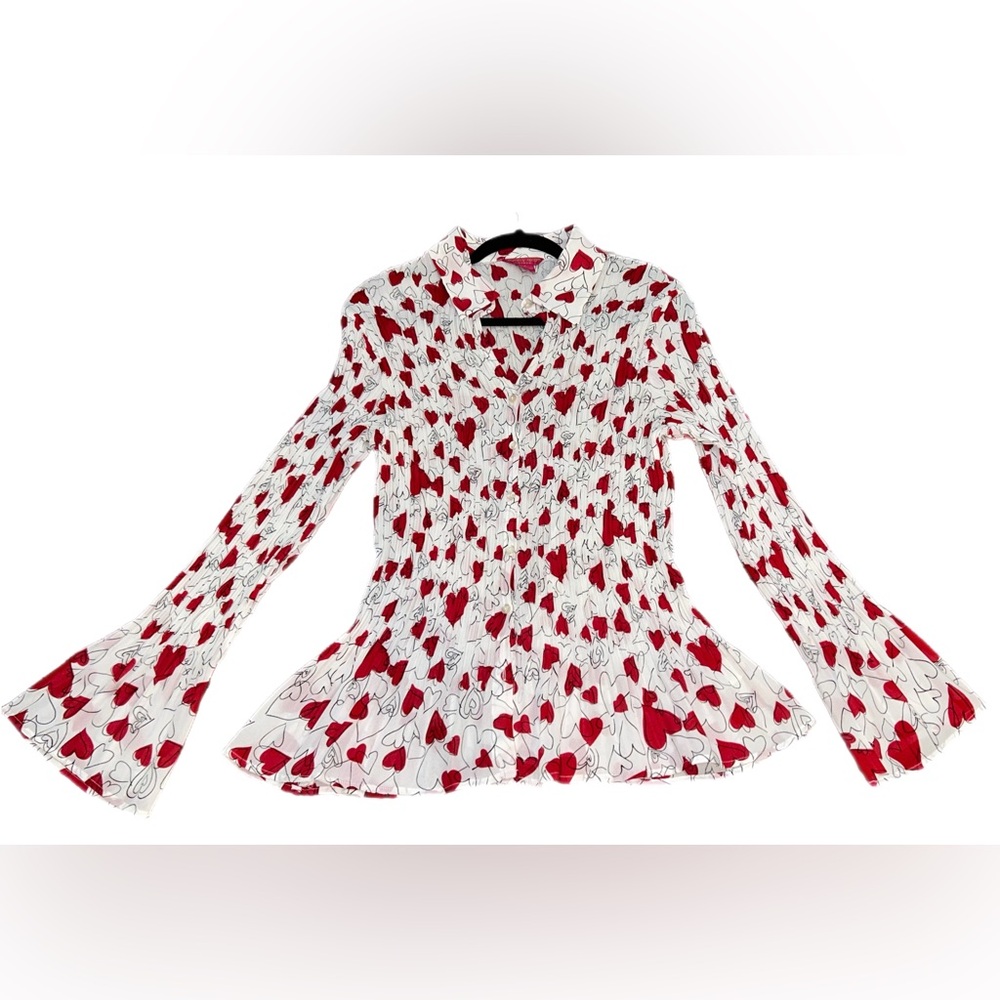 Sunny Leigh Woman Heart Pleated Button Down Blouse